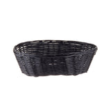 A black, oval-shaped hand-woven basket with a classic woven design. Crafted from durable polypropylene, the basket features slightly flared sides and sits empty on a white background.