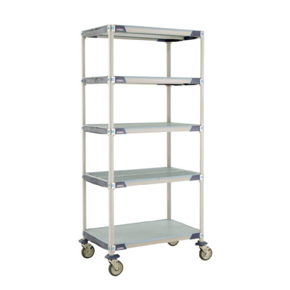 Metro 5X537EGX3 MetroMax® I Mobile Shelving Unit 36"W X 24"D X 80"H (4) Corrosion Proof Open Grid Shelves With Removable Shelf Mats & (1) Corrosion Proof Solid Shelf With Removable Shelf Mat