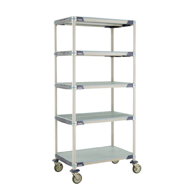 Metro 5X537EGX3 MetroMax® I Mobile Shelving Unit 36"W X 24"D X 80"H (4) Corrosion Proof Open Grid Shelves With Removable Shelf Mats & (1) Corrosion Proof Solid Shelf With Removable Shelf Mat