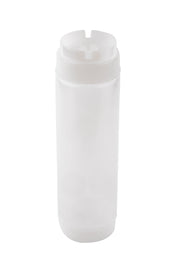 A tall, cylindrical, translucent white plastic squeeze dispenser bottle with a flip-top ValveTop lid. The smooth-sided NSF-approved bottle stands upright on a white background with no labels or markings.