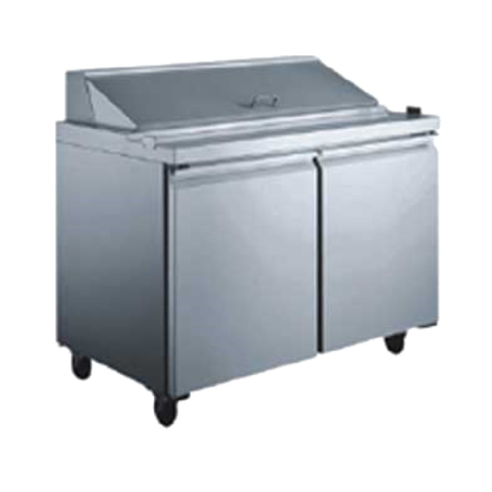 Omcan 50046 (PT-CN-1194-HC) Refrigerated Prep Table Two-section Rear Mount Self-contained Refrigeration