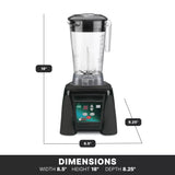 The Xtreme Series Blender, featuring a powerful 3.5 HP motor, is shown with labeled dimensions: 18 inches tall, 8.5 inches wide, and 8.25 inches deep. It sits on a digital control base against a white background.