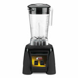 A 3.5 HP Xtreme Series Blender with a clear plastic pitcher, handle, and lid sits on a black base. The base features a yellow "Xtreme" label and two switches labeled “ON/OFF” and “PULSE.” The blender is upright and empty.