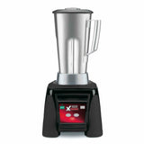 A commercial-grade Xtreme Series Blender with a tall stainless steel container and sturdy handle sits atop a black base. The base features a red digital touchpad display and control buttons, labeled “Xtreme,” for powerful 3.5 HP blending performance.