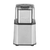 A Professional Spice Grinder with a modern, angular design, this electric spice grinder features a stainless steel body, clear plastic lid, and black base. The WARING brand is embossed on the front and it's set against a plain white background.