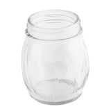 A clear, empty TableCraft glass jar with a wide opening and screw-top threads. This 6 oz glass shaker features a rounded, bulbous body with faint vertical ridges. The plain white background ensures the replacement jar is fully visible and well-lit.