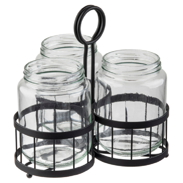 Tablecraft MJRB3 Meranda Collection™ Cutlery Holder Set Includes (3) Clear Glass Jars & Black Rack (1 Set Minimum Order)