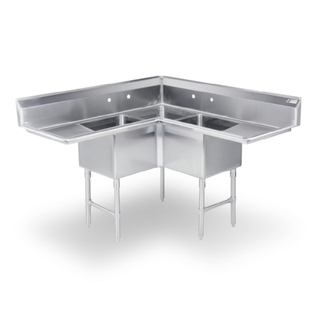 Steel Works Stainless SWCS3C181812-18LR-318 Corner Sink (23-1/2" X 56-1/2" + 23-1/2" X 56-1/2")" X 43-3/4"H