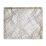 A rectangular Camtray with a white background, featuring an abstract pattern of thin, intersecting black lines in a chaotic, scribble-like design. Made from high-impact fiberglass, the tray has slightly raised edges and rounded corners.