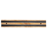 A rectangular wood magnetic holder with a light brown finish features two parallel black metal bars and screw holes, making it easy to wall mount.