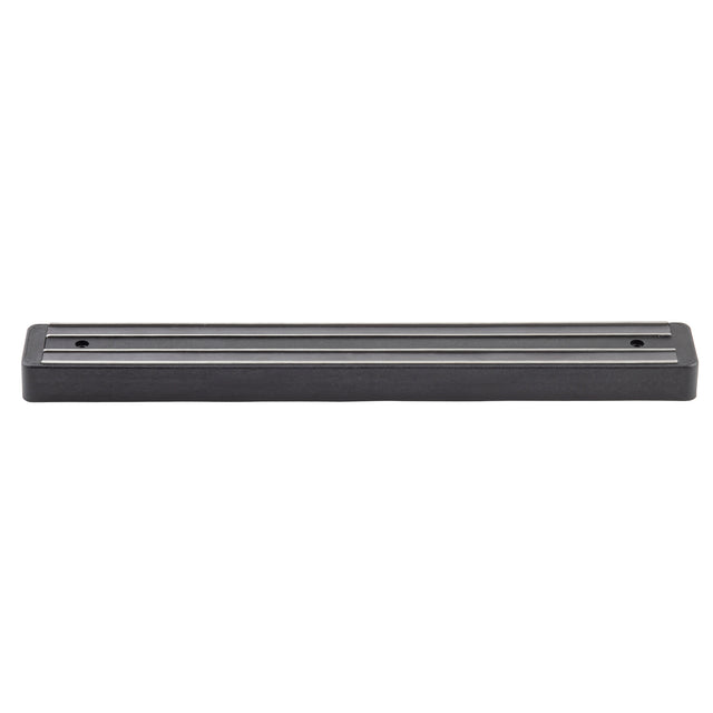 A black rectangular magnetic holder with two visible screw holes for wall mount, shown against a white background. The strip features a sleek, minimalist design with two parallel metal strips running along its length.