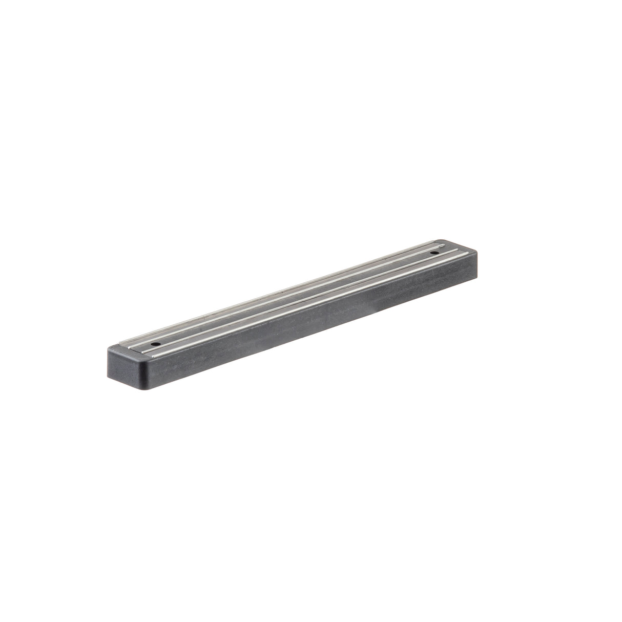 A rectangular, flat metal bar with two narrow grooves along its top surface, featuring two screw holes at each end for wall mount installation. The background is plain white.