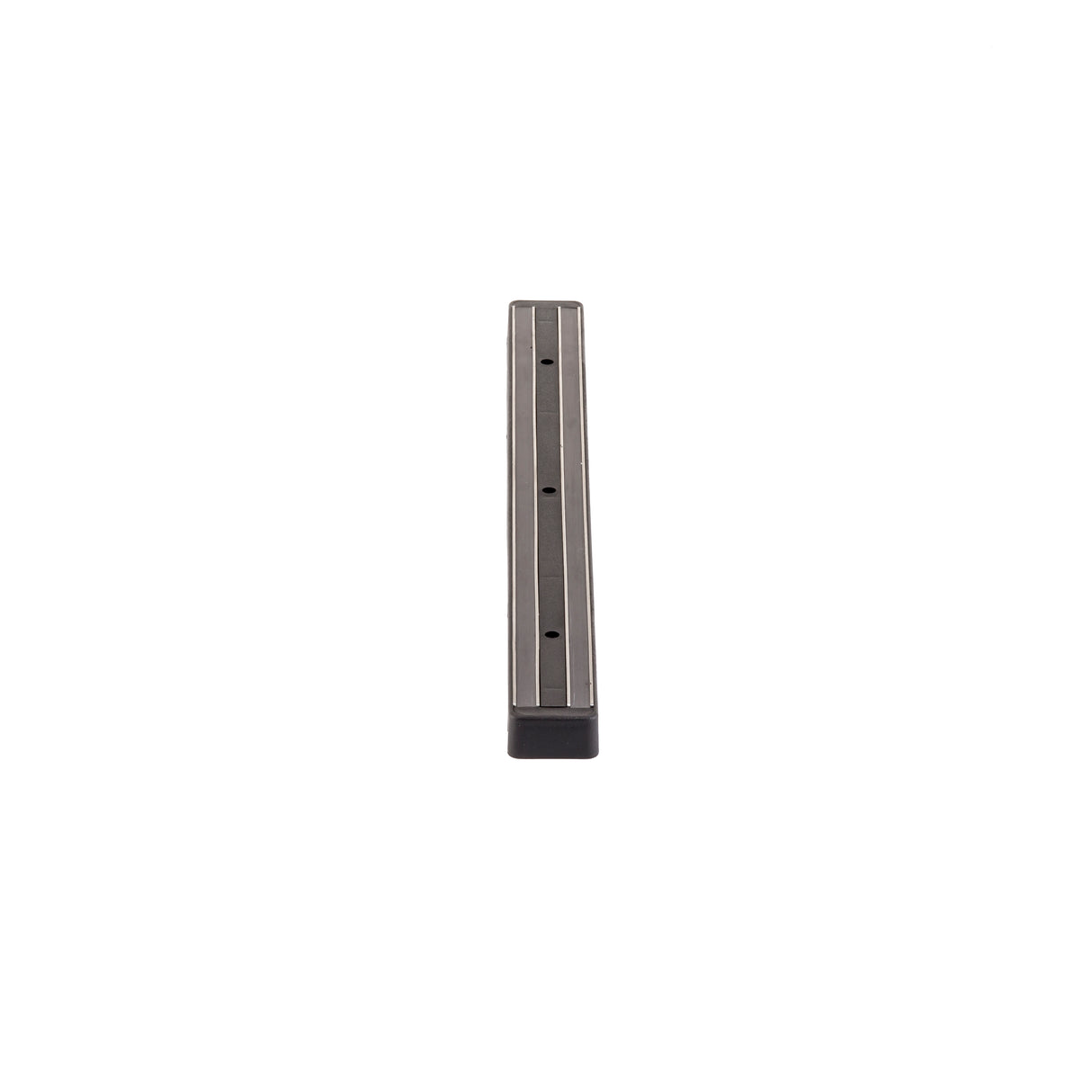 A slim, 18 inch rectangular metallic bar with a black base, oriented vertically against a white background. The Magnetic Holder features three evenly spaced holes along its center and fine parallel grooves running lengthwise.