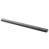 A long, narrow TableCraft magnetic holder with a black base and two parallel metallic strips features several evenly spaced mounting holes. This wall mount strip securely holds and organizes metal kitchen knives or tools.