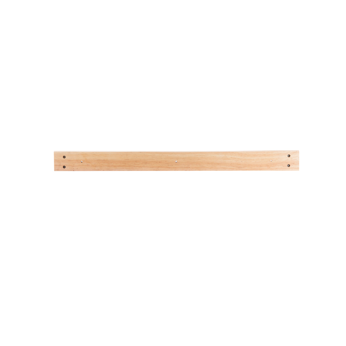 A horizontal, light-colored wooden plank is centered on a white background. The plank has smooth edges and four small holes, making it easy to mount to a wall for secure placement or display.