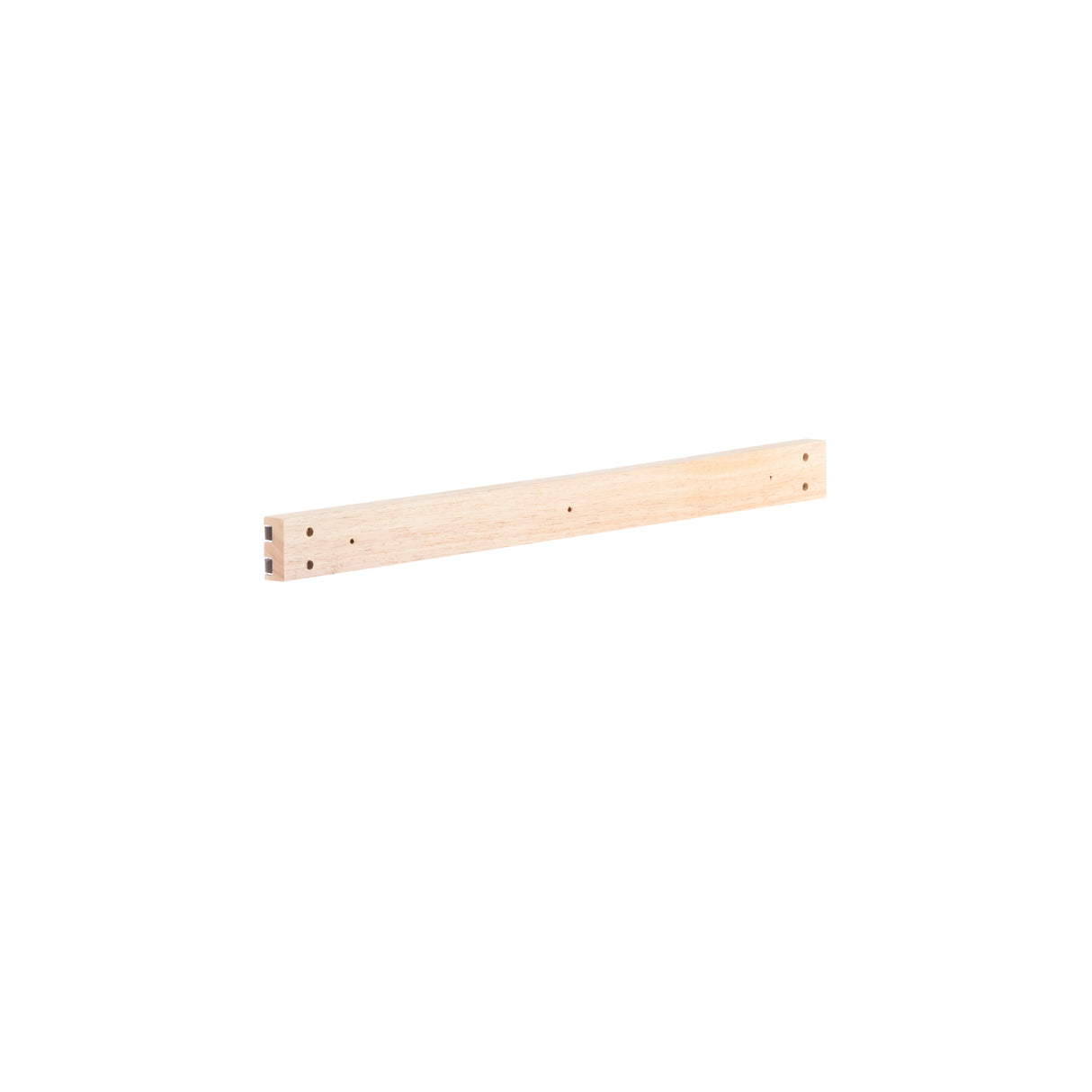 A single light-colored wooden plank with smooth edges and four small holes, designed to mount to a wall. Positioned horizontally against a plain white background, it has a rectangular shape and a minimalist look.