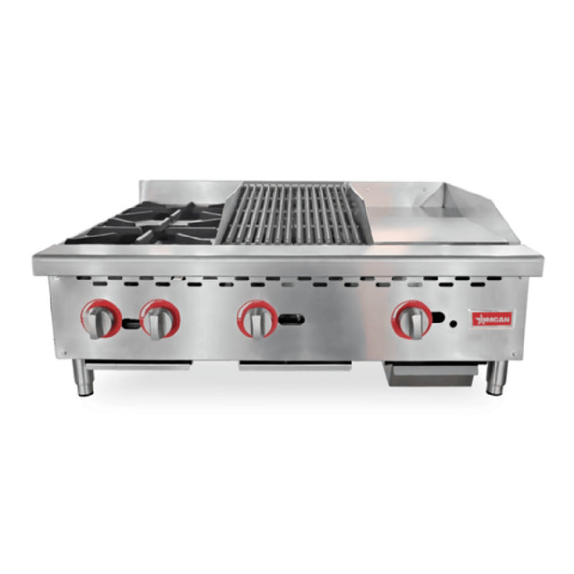 Omcan 48086 (CE-CN-12H12C12G) Hotplate/Griddle/Char-Broiler Combination Countertop