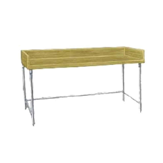 Advance Tabco TBS-307 Bakers Top Work Table 84"W X 30"D 1-3/4" Thick Wood Top With 4" Splash At Rear & Both Sides