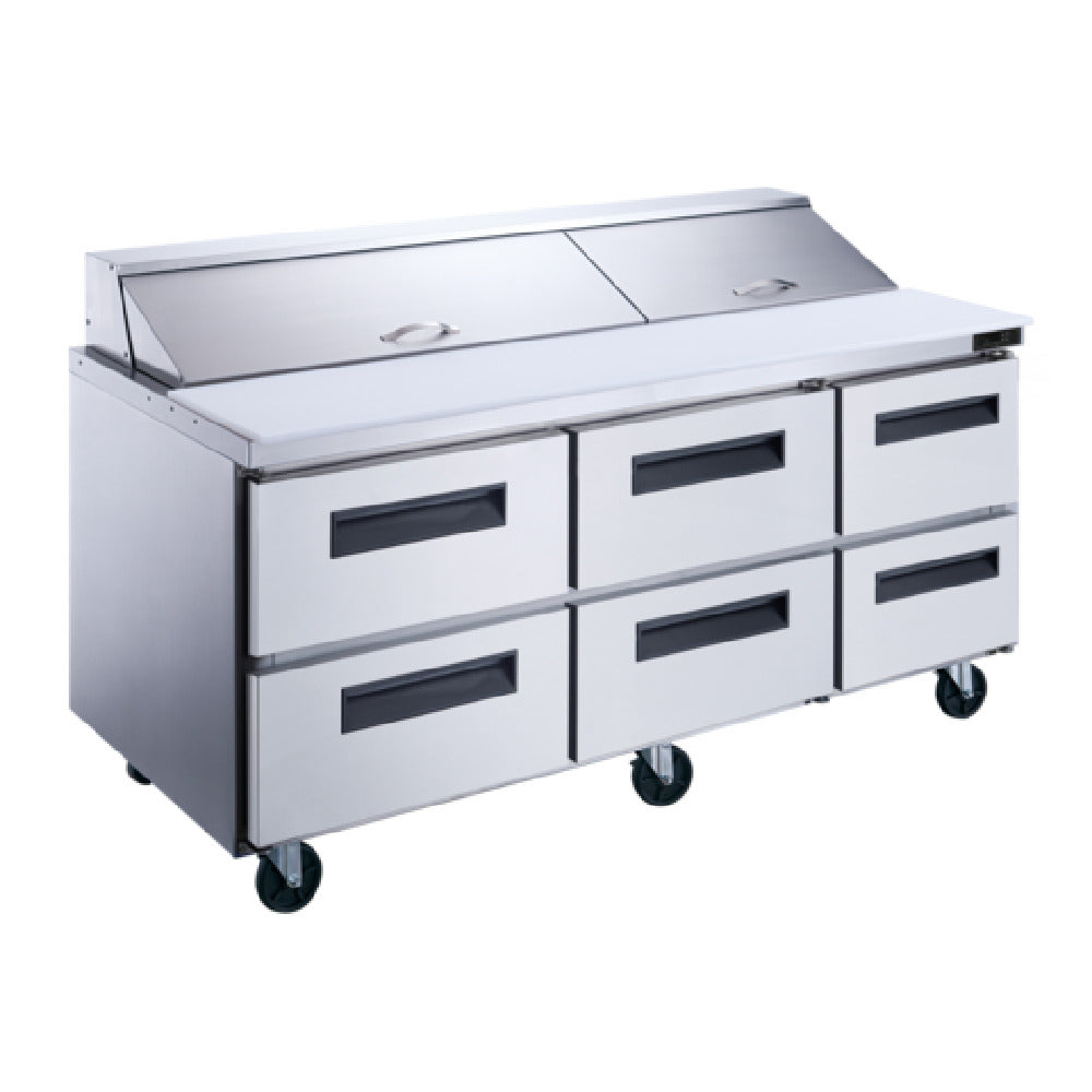Dukers DSP72-18-D6 Sandwich/Salad Prep Table With Drawers 72"W Bottom Mount Self-contained Refrigeration