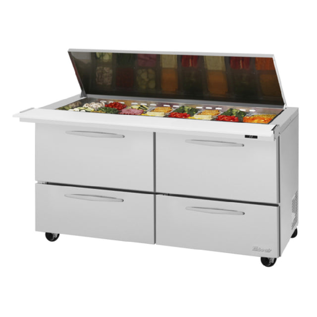 Turbo Air PST-60-24-D4-N-FL PRO Series Mega Top Sandwich/Salad Prep Table With Flat Lid