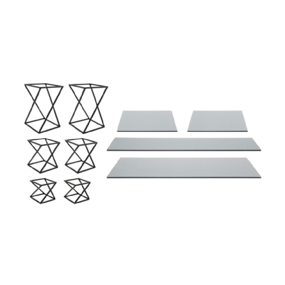 FOH BST012MUM28_ Buffet Essentials Twist Smoke Glass On Matte Black Includes Two BRI005BKI28 Twist Risers Set Of 3 Matte Black
