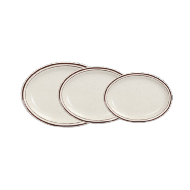 Yanco BR-14 Brown Speckled Platter 13-1/4"L X 10-1/4"W Oval