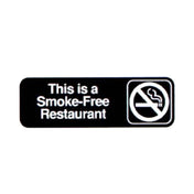 Vollrath 4524 This Is A Smoke-Free Restaurant Sign 3" X 9" White On Black