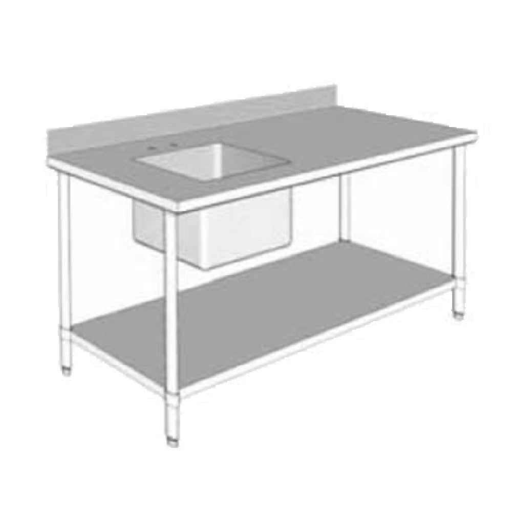 GSW USA WT-PS3072L Work Table With Prep Sink 72"W X 30"D X 35"H 16 Gauge Polished Stainless Steel Top
