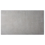 A rectangular gray mat with a textured surface made up of small, evenly spaced square tiles arranged in a grid pattern resembles the durable look of cast aluminum. The mat is set against a white background.