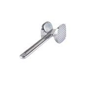 A double sided meat tenderizer made of cast aluminum, featuring a long handle and a dual-sided head—one flat and one textured with small pyramids—is shown isolated on a white background.