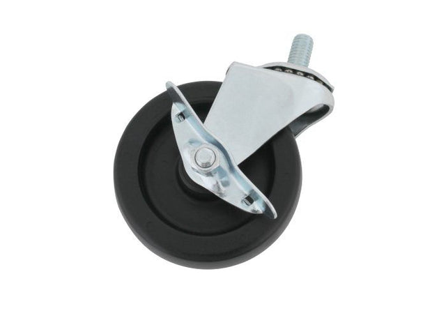 A single swivel Turbo Air caster with a black rubber wheel and shiny metal mounting bracket. The 1/2″ diameter threaded stem allows easy attachment, while the wheel rotates smoothly for effortless movement of furniture or equipment.
