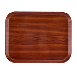 A rectangular wooden Camtray with rounded corners and a smooth, glossy finish. The tray has a rich brown color, visible wood grain patterns, and slightly raised edges for functionality. Crafted from high-impact fiberglass, it is also dishwasher safe. The background is plain white.