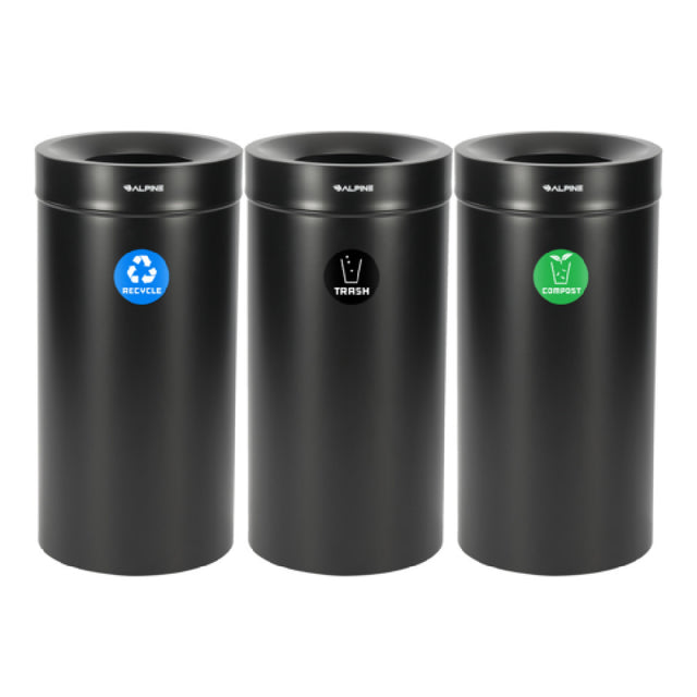 Alpine Industries ALP475-27-BLK-R-T-CO Compost Bin With Recycle Can And Trash Receptacle