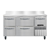 Continental Refrigerator RA60NBS-D Refrigerated Base Worktop Unit 60"W 300 Series Stainless Steel Work Top With 5-1/2"H Backsplash