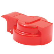A glossy, bright red plastic object with a round base and a rectangular hinged flap extending from one side. The smooth TableCraft surface features a small metallic rivet near the dispenser top and is dishwasher safe for easy cleaning.