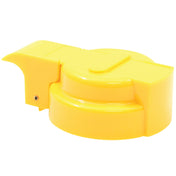 A bright yellow plastic bottle cap with a flat, wide spouted top and round base. This functional Option Dispenser Top, likely for a cleaning or food product bottle, is designed by TableCraft Products and may be dishwasher safe for easy cleaning.