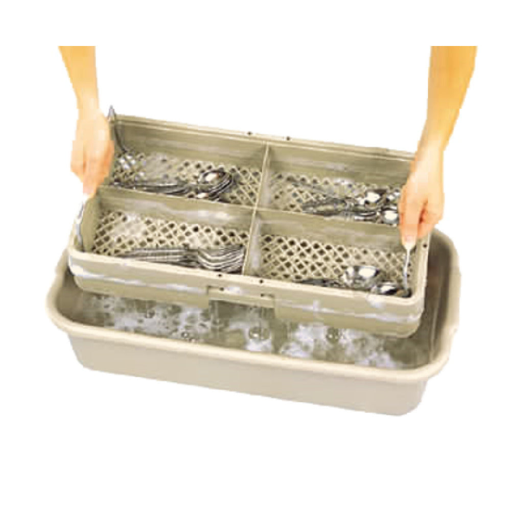 Vollrath 1303 Traex® Flatware Soak & Washing Systems (4) Compartment Rack (10"W X 19-3/4"D) With Lift Handles & Half Tub (24-1/2"W X 13-3/8"D X 5-1/4"H)