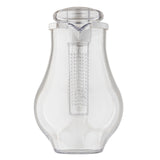 A sleek and modern infused pitcher, crafted from clear glass with a rounded shape and matching lid. It features a removable cylindrical infuser for flavoring drinks, making it an ideal dishwasher safe pitcher for easy cleaning.