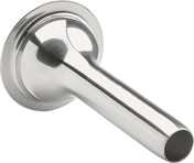 A shiny, metallic #32/#46 Stuffer funnel with a wide, flat base tapering into a long, cylindrical tube. The polished stainless steel surface reflects light, and the open end efficiently extrudes sausage mixture—compatible with large Hobart machines.