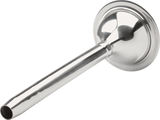 A shiny metal stethoscope chest piece with a long, cylindrical tube and a round, flat end, shown isolated on a plain white background—its polished finish resembles that of a #32 stuffer used in sausage making.