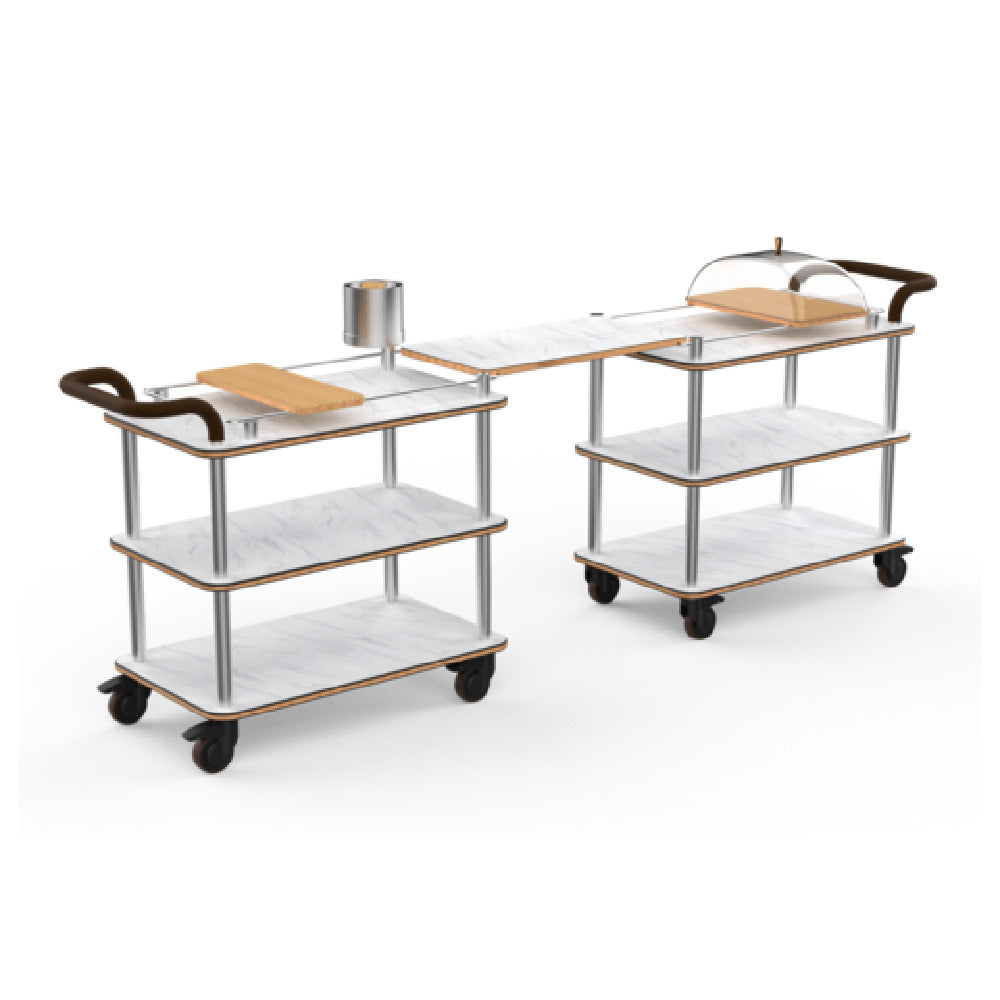 Steelite MGCRNX24CSXX Rollin Top Border Brunch Time Cart Leather Handle White Carrera Stainless Steel
