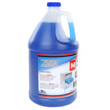 A large blue gallon jug of Premium Rinse Aid with a handle and screw cap. The label features directions, a commercial dishwasher image, and highlights quick drying action that prevents spots on glassware while dissolving lime and scale.
