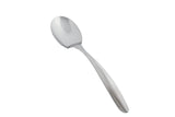 A shiny, stainless steel serving spoon from the Dalton II Collection is shown on a white background. Its smooth, rounded bowl and gently curved handle with a matte finish highlight its modern, reflective design.