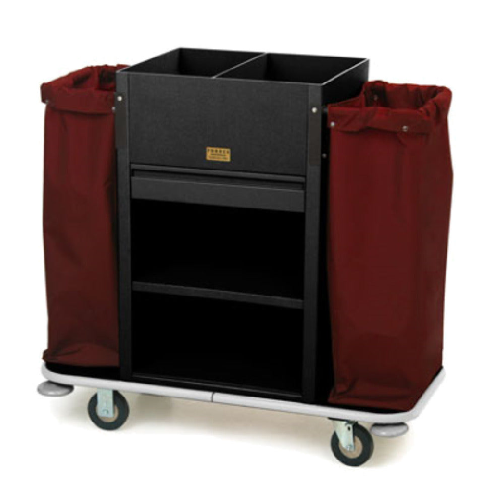 Forbes Industries 2210 Plastic Housekeeping Cart Two Shelves In A 24" W X 19" D X 36" H Cabinet With Extra Deep Divided Top Tray