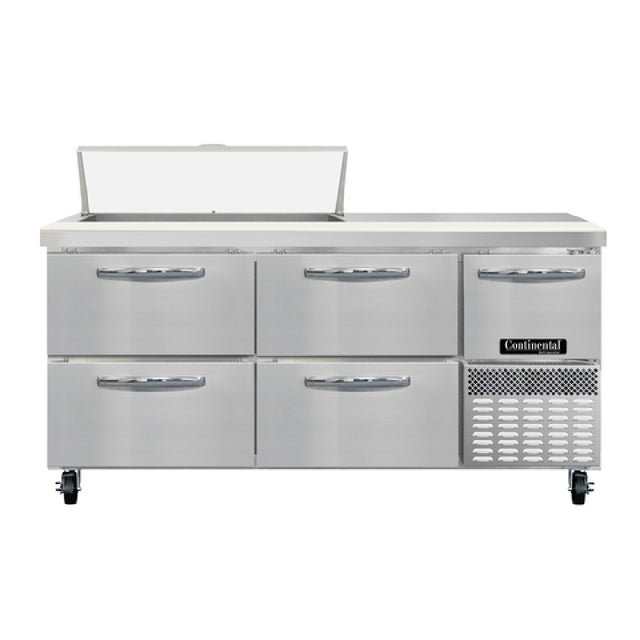 Continental Refrigerator RA68N10-D Refrigerated Base Sandwich Unit 68"W 300 Series Stainless Steel Top With (10) 1/6 Size X 4" Deep Pans