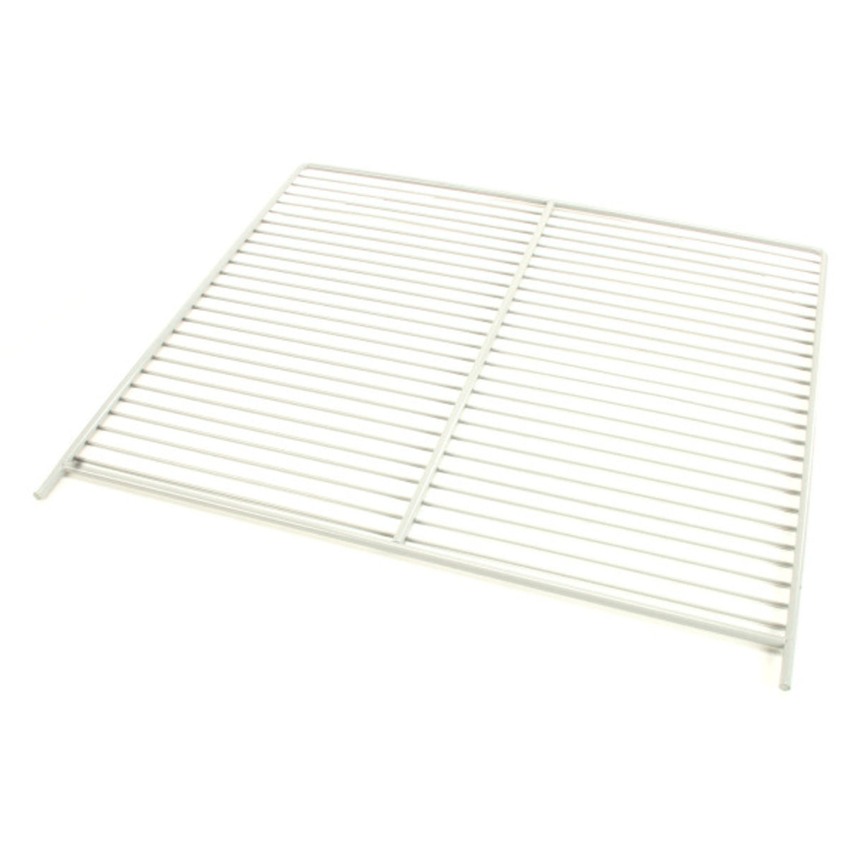A Traulsen wire shelf, model 340-26000-02, features evenly spaced horizontal rods and two sturdy edge rails. Rectangular and angled against a plain white background, this rack is ideal for use in an oven or as a cooling rack.