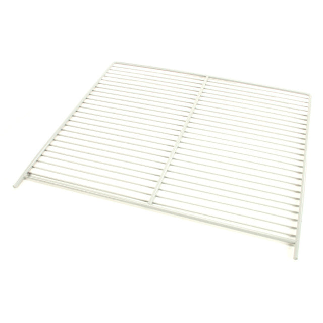 A Traulsen wire shelf, model 340-26000-02, features evenly spaced horizontal rods and two sturdy edge rails. Rectangular and angled against a plain white background, this rack is ideal for use in an oven or as a cooling rack.