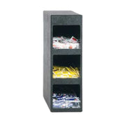 Vollrath LSC3-3P Vertical Three-Pocket Condiment Dispenser Cabinet Unit Sits Directly On The Counter Top. Clear Face Plate Keeps Contents Inside Each PocketABS Plastic. Color-Black