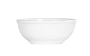 A plain, white, 18 oz bowl with a slightly flared rim and a smooth, rounded shape, shown against a plain white background. The bowl is empty and features a simple, minimalist design.