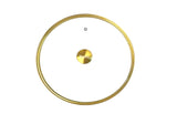 A round, gold-colored metallic frame with a Gold Accent Glass Cover and a small, circular gold center labeled Sentek. Above the center is a small silver screw—all elements reminiscent of Spring USA Buffet Chafer Dish design.